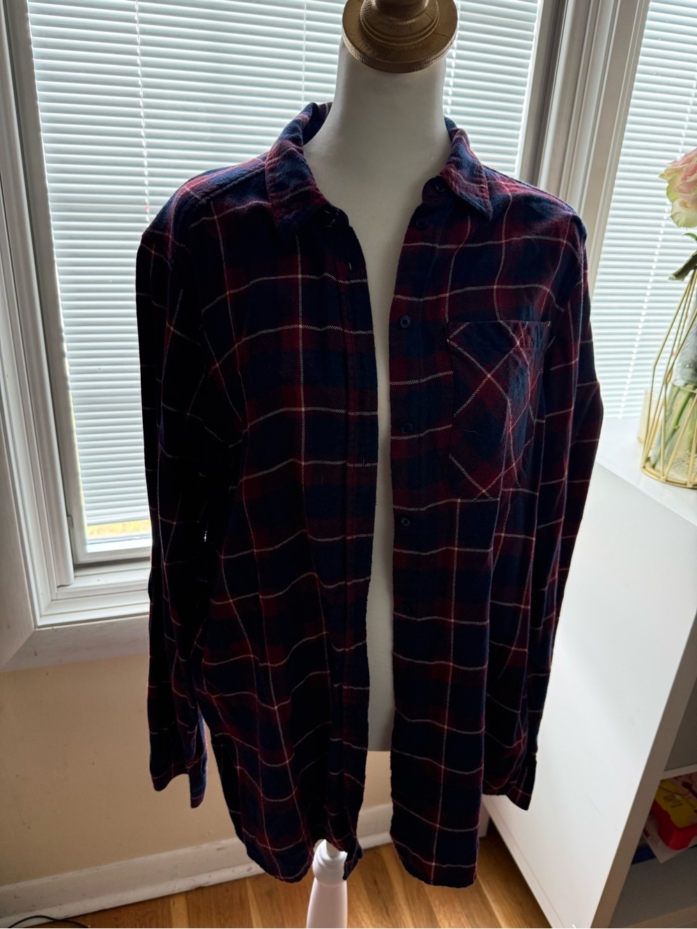 Express Boyfriend Plaid Shirt Jacket in Navy and Red